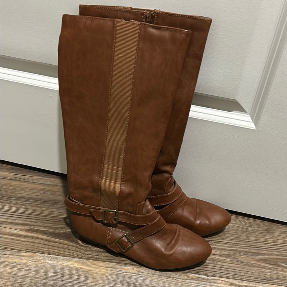 Brown Leather Knee-High Boots